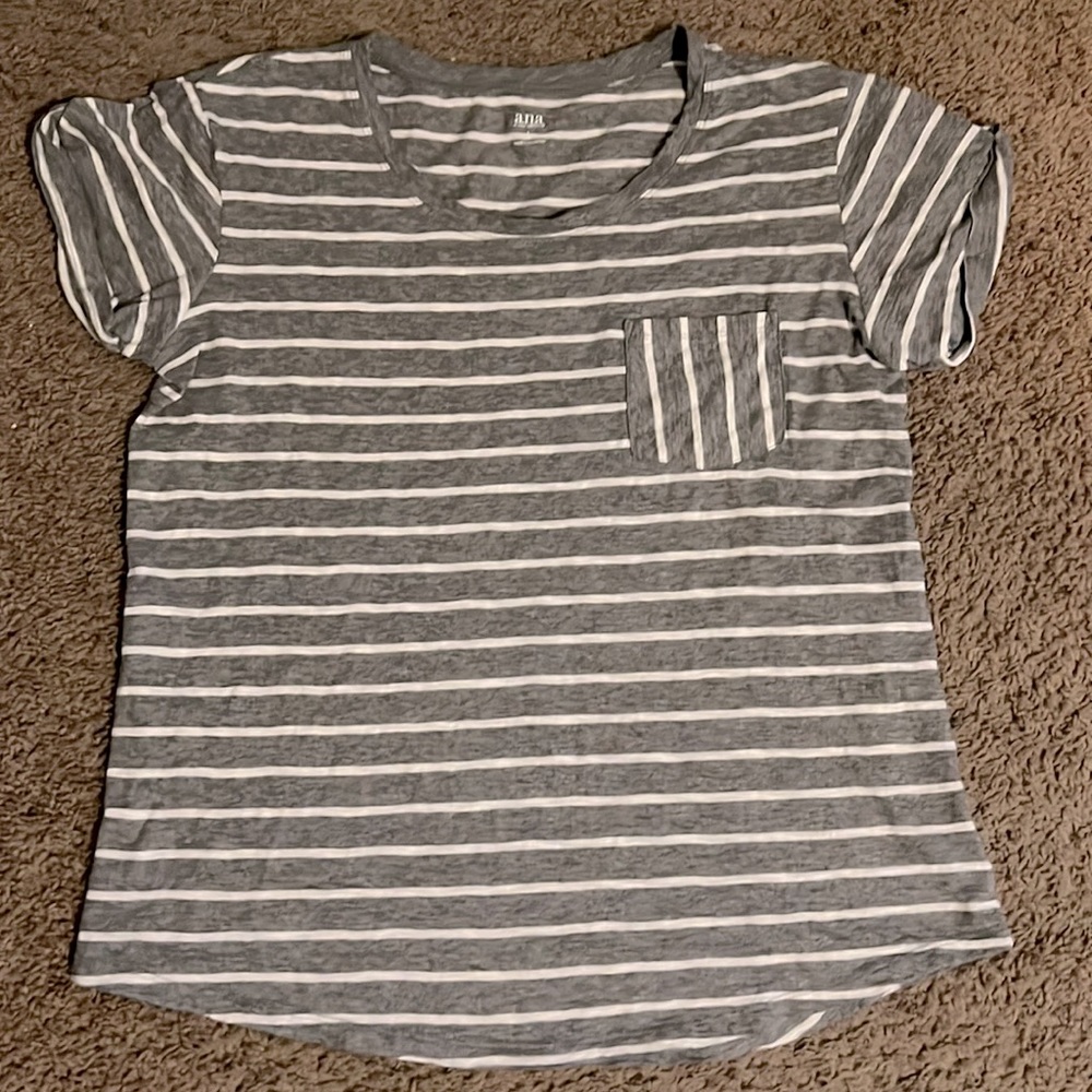 A.n.a gray & white striped short sleeve top, size L